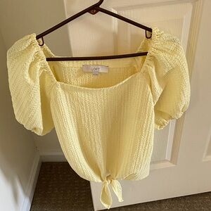 LOFT Soft Yellow Puff-Sleeve Tie-Front Crop Top